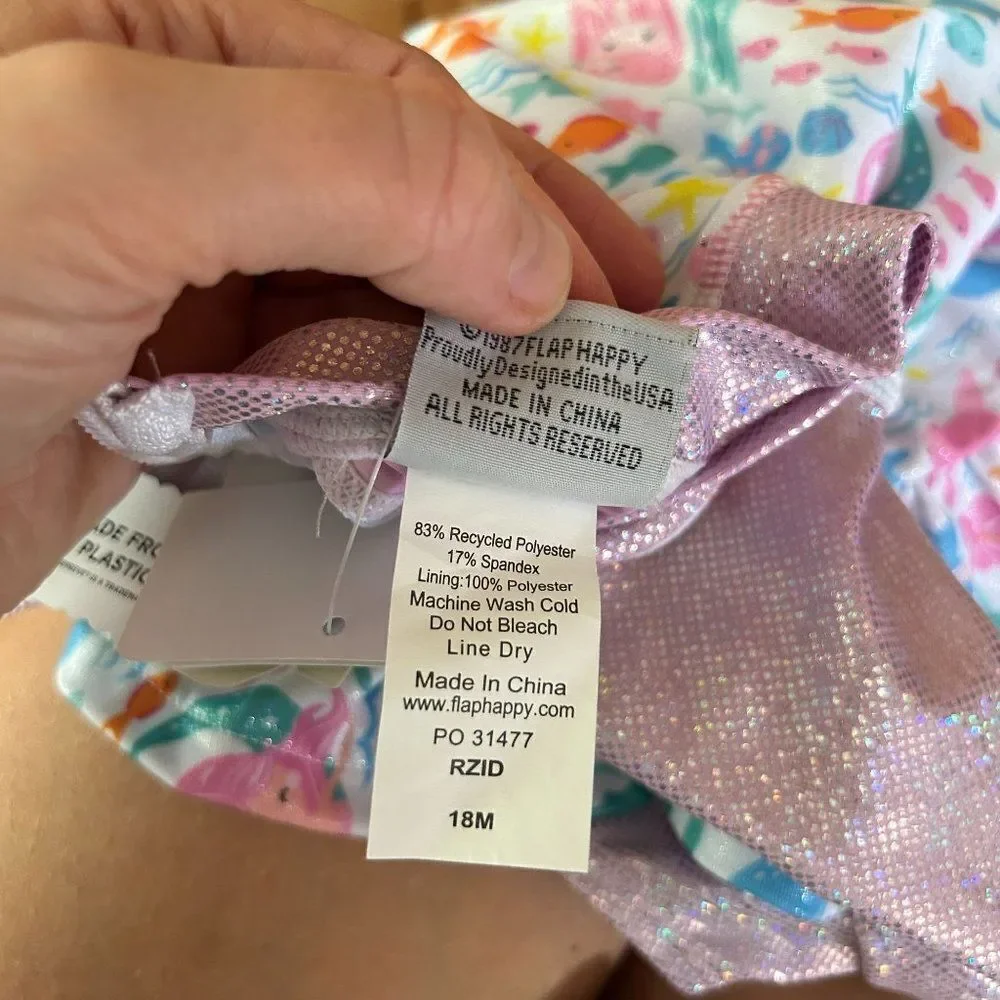 NWT FlapHappy 18M‎ UPF 50+ Rashguard Swimsuit Mermaid Fish Glitter Pink Baby